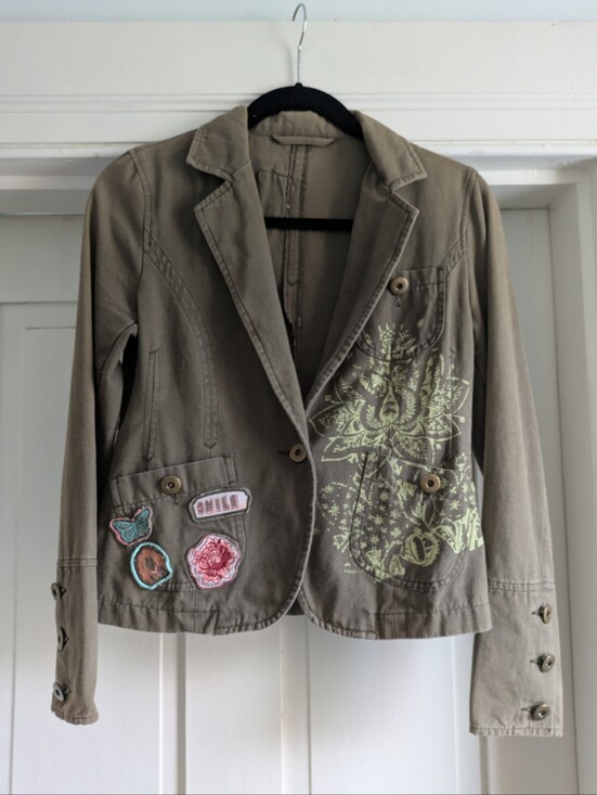 Jackets & Blazers - Vintage Khaki Jacket w/ Patches- 17" P2P